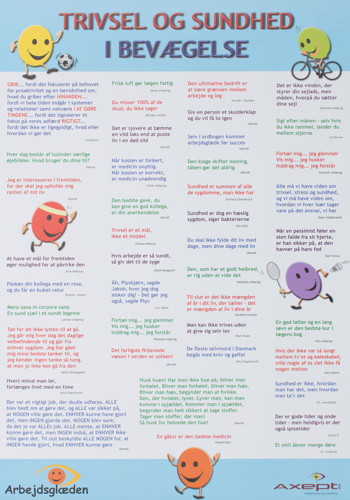 En glad plakat med citater om trivsel og sundhed. Arbejdsglædeplakaten er i A2-format.
