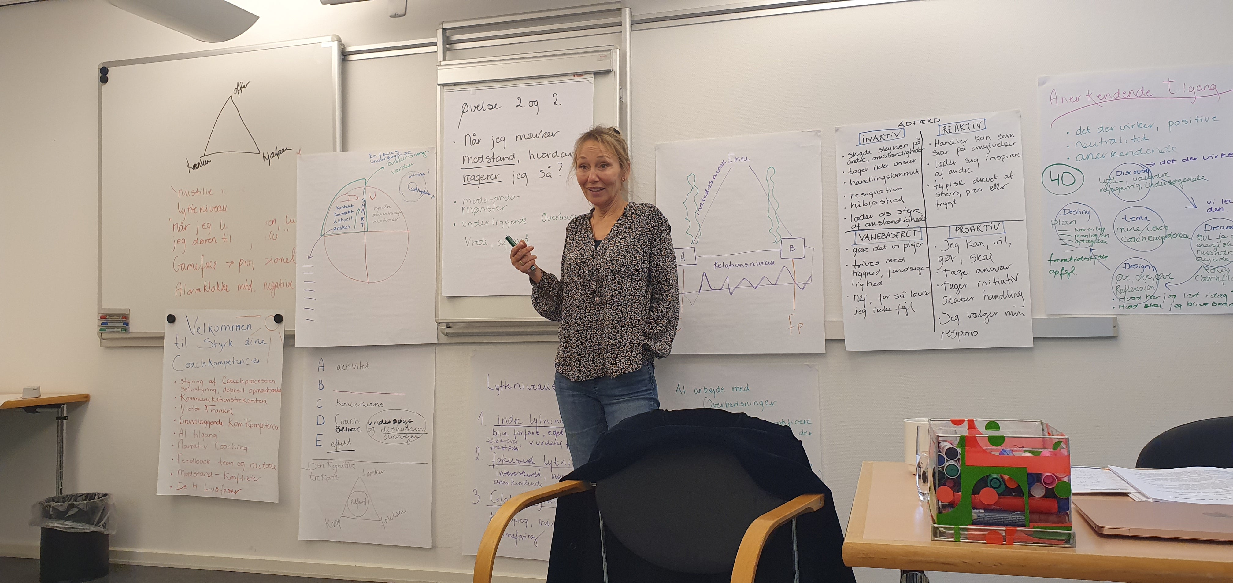 Underviser Rikke Moff Andersson på Styrk dine coachkompetencer laver en dagsorden ud fra deltagernes ønsker.